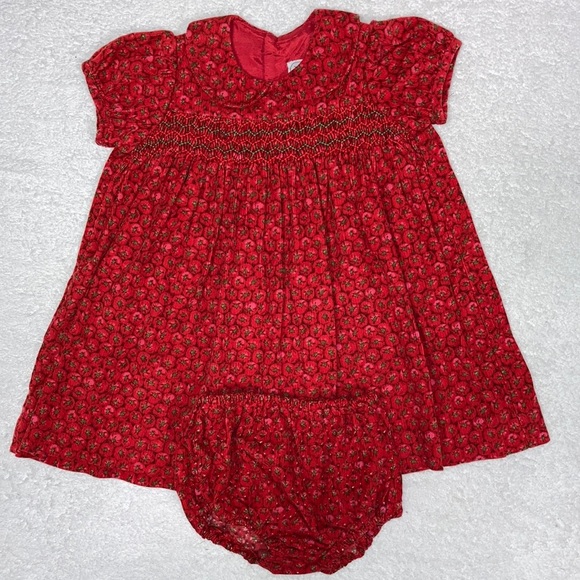 Isabel garreton red corduroy tomato print smocked dress and diaper cover 24m - Picture 1 of 9